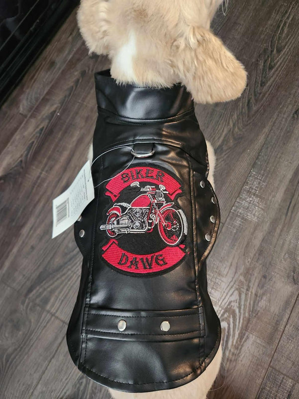 Vintage Motorcycle Dog Jacket – Faux Leather Biker Coat