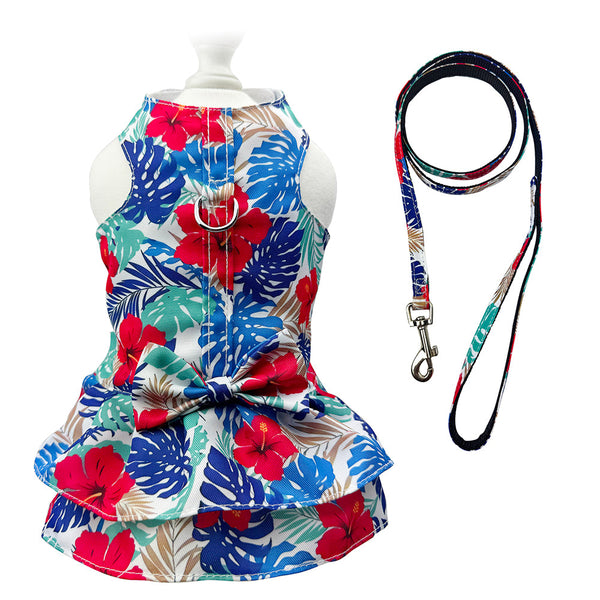 Hawaiian Dog Harness Set – Vest or Dress Style with Matching Leash