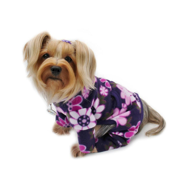 Floral Fleece Dog Pajamas – Warm Turtleneck Bodysuit