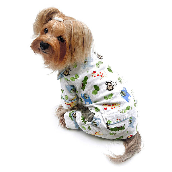Zoo Animal Flannel Dog Pajamas – Soft Lightweight PJ with Pockets