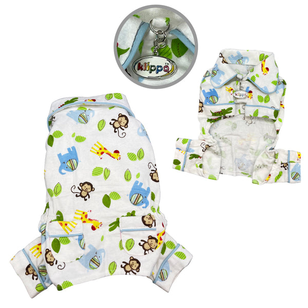 Zoo Animal Flannel Dog Pajamas – Soft Lightweight PJ with Pockets