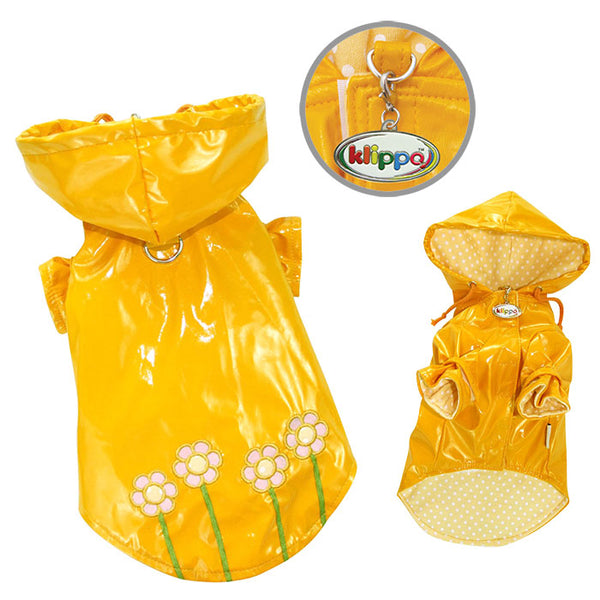 Polka Dot Daisy Dog Raincoat – Waterproof Hooded Rain Jacket