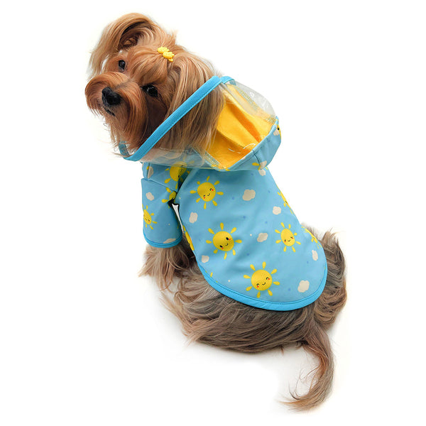 Clear View Dog Raincoat with Fleece Lining – Sunshine Print