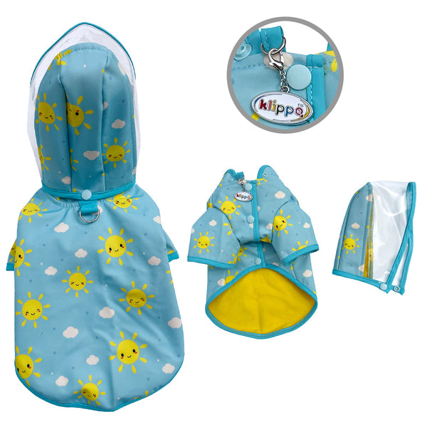 Clear View Dog Raincoat with Fleece Lining – Sunshine Print