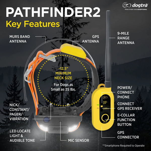 Dogtra PATHFINDER2 GPS Dog Tracking & Training Collar | 9-Mile Range | Up to 21 Dogs