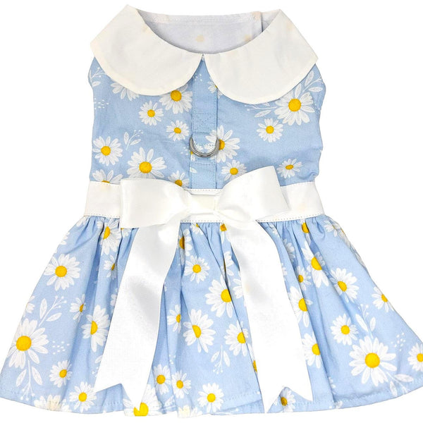 Dog Harness Dress & Leash Set – Blue Daisy Floral