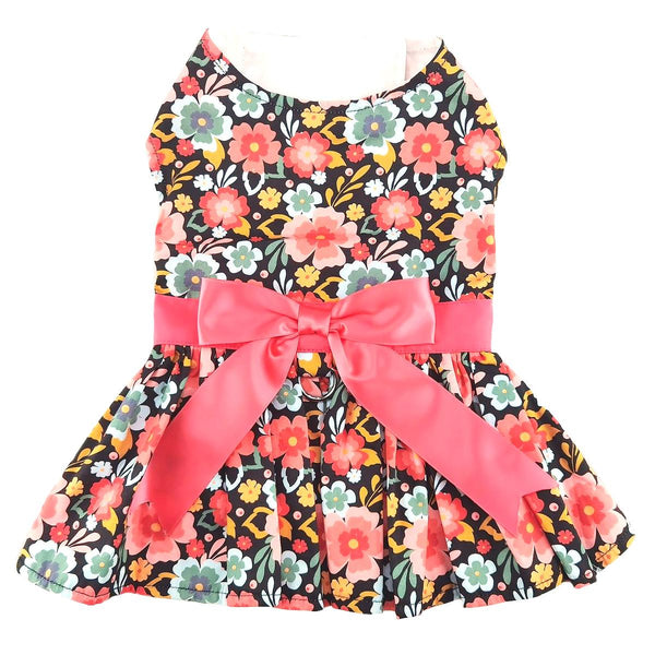 Dog Harness Dress & Leash Set – Blue & Peach Floral