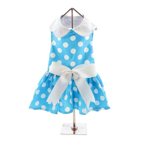 Dog Harness Dress & Leash Set – Blue Polka Dot