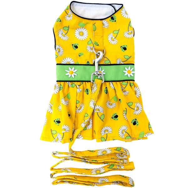 Dog Harness Dress & Leash Set – Ladybugs & Daisies