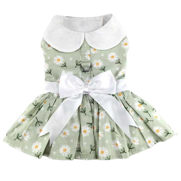 Dog Harness Dress & Leash Set – Mint Green Daisy