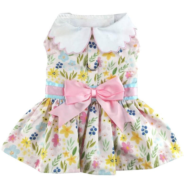 Dog Harness Dress & Leash Set – Pastel Meadow Floral