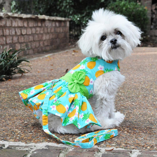 Dog Harness Dress & Leash Set – Pineapple Luau Tropical