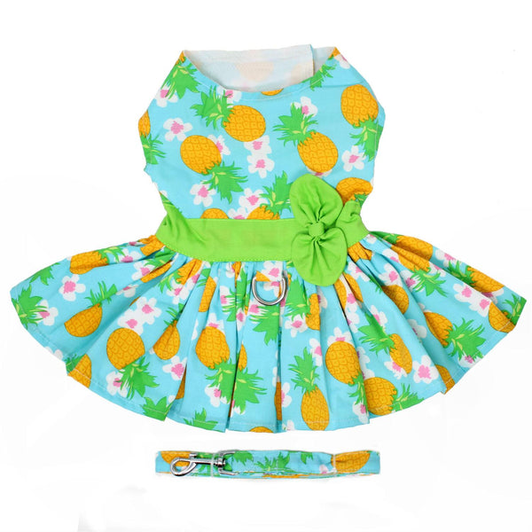 Dog Harness Dress & Leash Set – Pineapple Luau Tropical