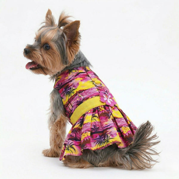 Dog Harness Dress & Leash Set – Tropical Sunset Beach