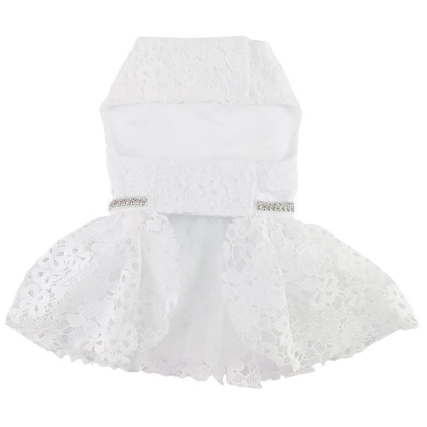 Dog Harness Wedding Dress & Leash Set – White Lace