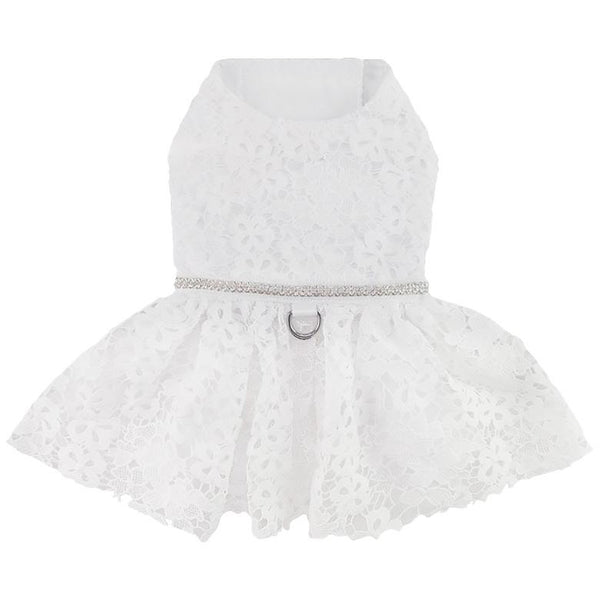Dog Harness Wedding Dress & Leash Set – White Lace